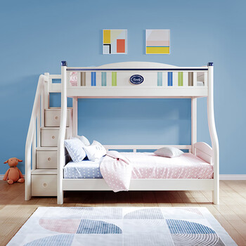 松堡王国上下床双层实木子母床上下铺儿童床 tc903 高低床松木 踏步蓝