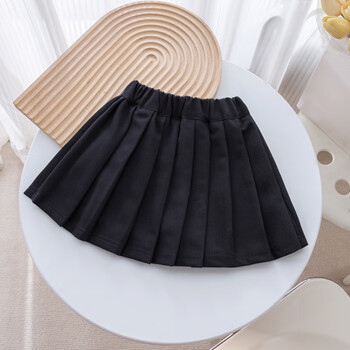uckr女童百褶裙半身裙小童小学生红色校服裙演出儿童短裙夏黑色90码