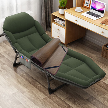 折叠椅躺椅办公室带凉席躺椅简易便携陪护折叠行军床 军绿色 凉席(200