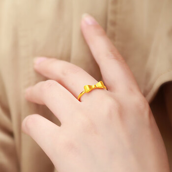 老凤凰 黄金蝴蝶结祥戒指女足金999圈戒活扣金戒指甜美结婚订婚三金