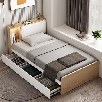 松闲单人床1.2米小户型简约现代收纳榻榻米带抽屉床次卧高箱储物床