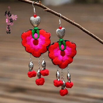 云南民族风藏银机绣花耳环 民族饰品 苗银刺绣耳饰耳坠上市 精美绝伦