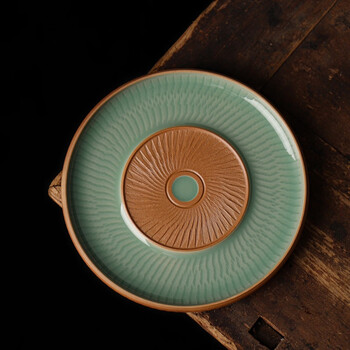 龙泉青瓷 龙泉纯手工青瓷廖道剑双釉结合壶托壶垫干泡台壶承茶盘托