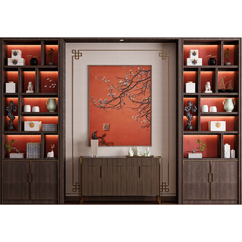 羽相印书房直播间背景墙3d立体直播背景布古风高级感书架书柜办公室