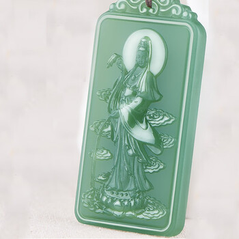 珠玥珠宝和田玉青玉站莲观音吊坠男女双面天然玉石玉牌菩萨玉坠小号站