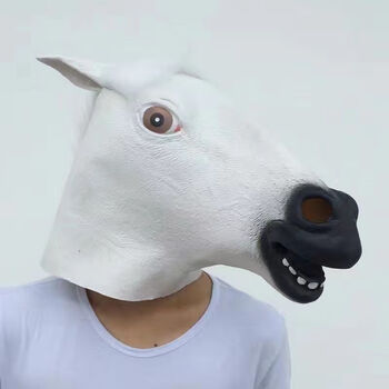 京佳搞笑动物头套520单身狗面具马头沙雕抖音搞怪表演道具 白马头套