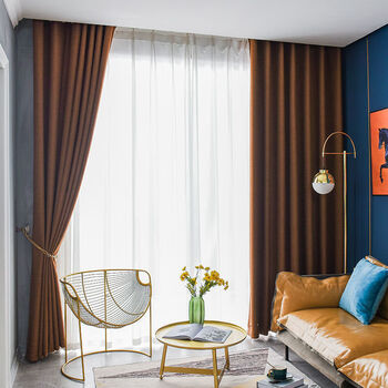窗帘成品卧室全遮光隔热加厚棉麻布遮阳窗帘布北欧风简约现代咖啡色