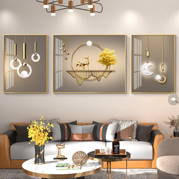 沙发墙 客厅装饰画福禄轻奢客厅装饰画沙发背景墙挂画三联画简约现代
