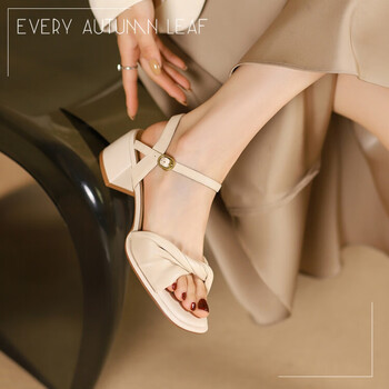 tataglare她他tata女鞋法式一字带凉鞋女夏季配裙子软底高跟鞋女士外