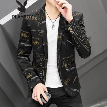 休闲西装单西男小西服印花休闲西服外套时尚百搭男装上衣 7205牛头 m