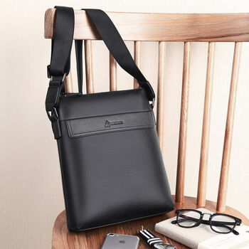 稻草人斜跨头层牛皮高档男包单肩斜挎包商务男士公文包男士背包潮a款