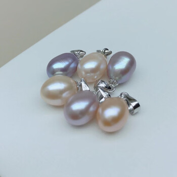 韩生生珍珠吊坠女潮米形单颗水滴强光时尚百搭小众清新粉色89mm