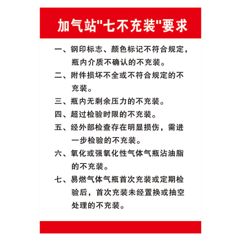 nlh82-04 加气站七不充装要求 120*80厘米 覆膜防水pp贴纸