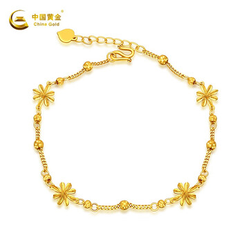 中国黄金5g精品金珠手链足金999精致年轻时髦雪花手饰送闺蜜女友情人