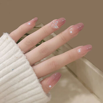 指甲贴片甲片成品假指甲网红ins法式中长款穿戴式美甲贴片可拆卸513粉