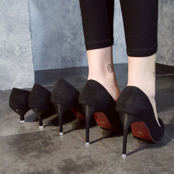 细高跟鞋女性感气质高根鞋礼仪女绒面学生走秀黑色职业不累脚正装