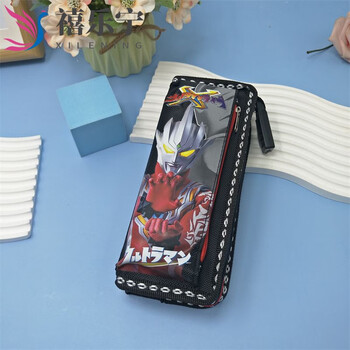 学生男女孩双层大容量简约帆布可爱铅笔盒 奥特曼笔袋 密码锁【黑色