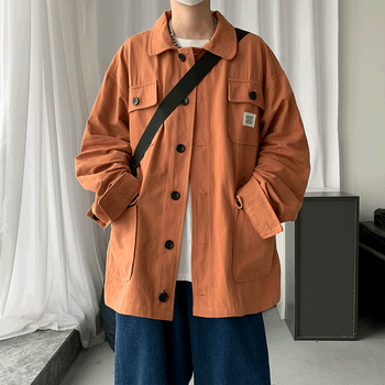 夹克男生秋季感外套oversize高街春秋款潮牌衣服铁锈红m95斤115斤可穿