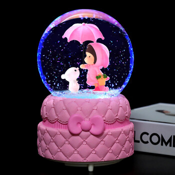 小兔子音乐盒创意小兔子水晶球可爱萌宠小摆件雪花音乐盒天空之城女孩