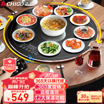 志高（CHIGO）暖菜板 饭菜保温板热菜板 遥控旋转加热菜板 多功能加热转盘桌垫B688 圆形80CM