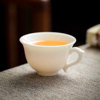 万园琦羊脂玉白瓷主人杯有耳单杯小号泡茶杯带把品茗杯陶瓷单个功