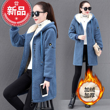女式颗粒绒卫衣女带绒保暖羊羔毛加绒外套女冬装加厚加绒卫衣女士年