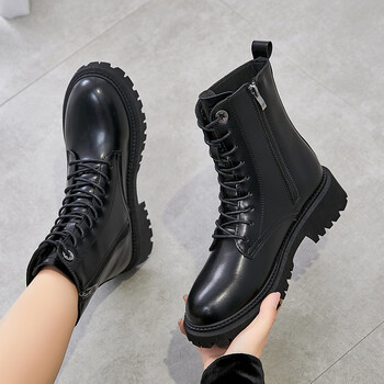 回力马丁靴女新款时尚洋气鞋子秋冬季加绒靴子女英伦风短靴wxpwz0383m