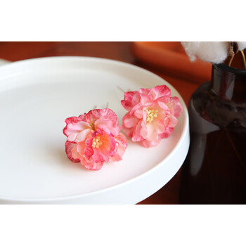 唐风诃子裙花朵掩鬓发饰汉服古装发簪u钗头饰古风绢花簪子粉色焦边