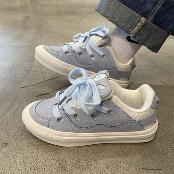 国潮厚底冰蓝翻毛皮面包鞋小街头潮流运动鞋学生百搭休闲板鞋冰蓝色36