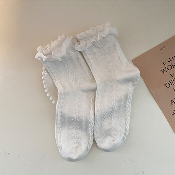 灏鹿酷蕾丝短袜女夏白色花边中筒袜薄款公主jk日系可爱洛丽塔 米字白