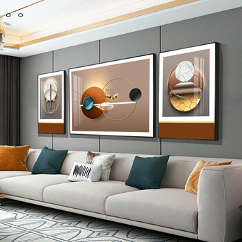 三联画新中式轻奢晶瓷画手工立体镶钻卧室床头挂画免打孔福禄吉祥中套