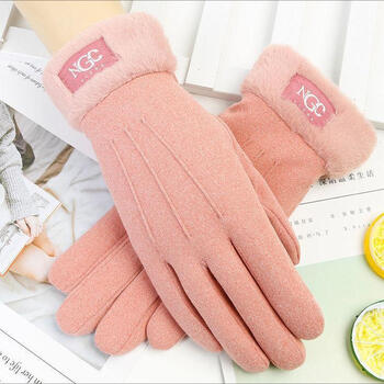 触屏保暖手套韩版可爱学生骑车手套防寒粉色三线升级版加绒加厚均码