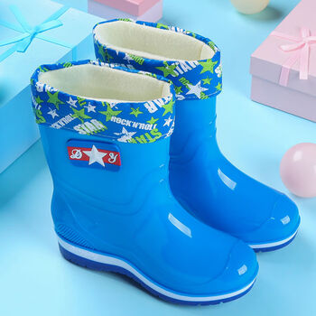 115岁大童儿童雨鞋男女童水鞋防水保暖耐磨雨鞋胶鞋套鞋春星标蓝色加