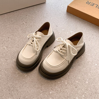 觅夕初中生黑松糕皮鞋高中生英松糕厚底女女生鞋女孩鞋定制米色35