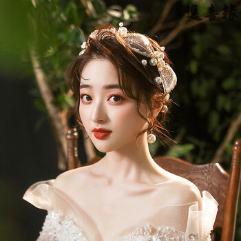 逸喜缘 韩式造液花蝴蝶造型双层珍珠发箍新娘婚纱甜美跟妆头饰超仙可