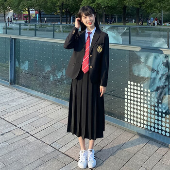 班服秋季高中学生套装西服套装毕业季 女西装 长袖衬衫 长裙 红领带
