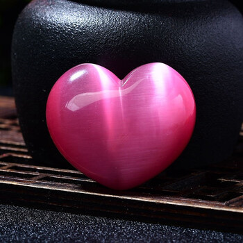 石爱心摆件彩色猫眼心形石头把玩520礼物送男女友 粉色猫眼爱心一个