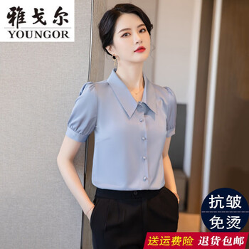 mayor雅戈尔雪纺短袖衬衫女夏季薄款设计感小众上衣气质售楼部职业