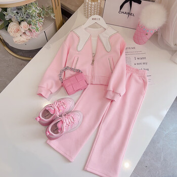衣服9一12岁女童2023春季新款外套裤子粉色儿童女装套装童装120cm小