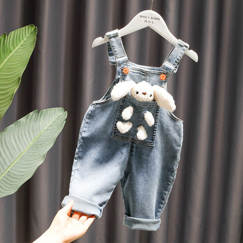 趣妮熊宝宝背带裤卡通兔单裤长裤女儿童装春牛仔裤子01-2岁婴儿长