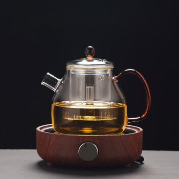 borunHOME煮茶器电陶炉煮茶壶耐高温玻璃泡茶壶大容量侧把壶家用煮茶炉套装 煮茶.彩把壶+小钢炮（胡桃色）
