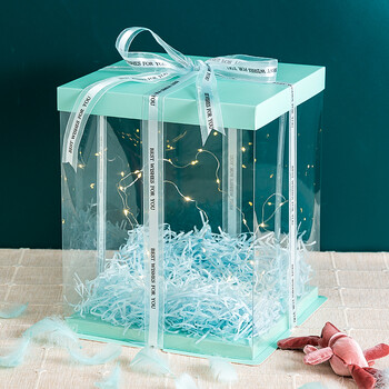 生日仪式感礼物盒流体熊包装盒精致大号礼品盒感透明礼盒空盒 蓝色