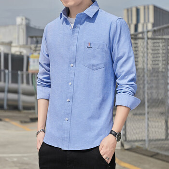 以纯yishion官方旗舰店秋季新款男士长袖衬衫商务休闲衬衫男白衬衣