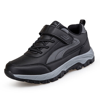 足行健老人鞋男秋季透气中老年运动妈妈鞋女防滑健步休闲爸爸鞋 黑色