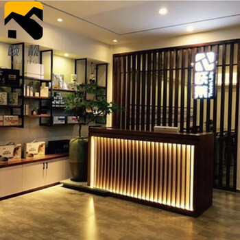 礼品收银台简约现代美容院养生会所实木前台接待台日式服装店咖色80x6