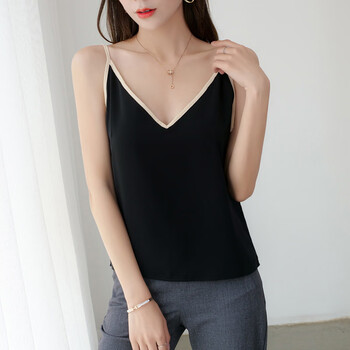 雪纺小吊带背心女夏季外穿v领内搭打底衫女夏无袖上衣女黑色m