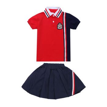 夏季新款儿童英伦风班服纯棉短袖套装中小学生校服mmx ppx810红色女童