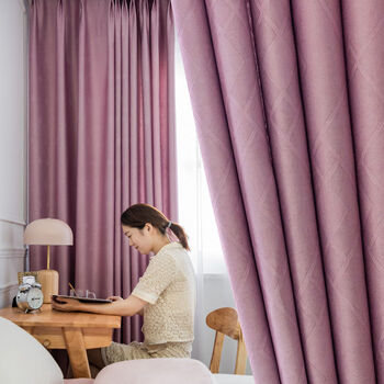 窗帘卧室简约现代涤纶压花加厚遮阳隔热成品定制格调粉紫色20m宽27m高