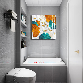 卫生间装饰画免打孔防水免钉浴室银杏叶挂画洗手间厕所画酒店壁画a