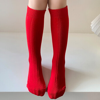 戏狐女童中筒袜春秋款儿童大红袜宝宝新年本命年红色过膝袜儿童篮球袜